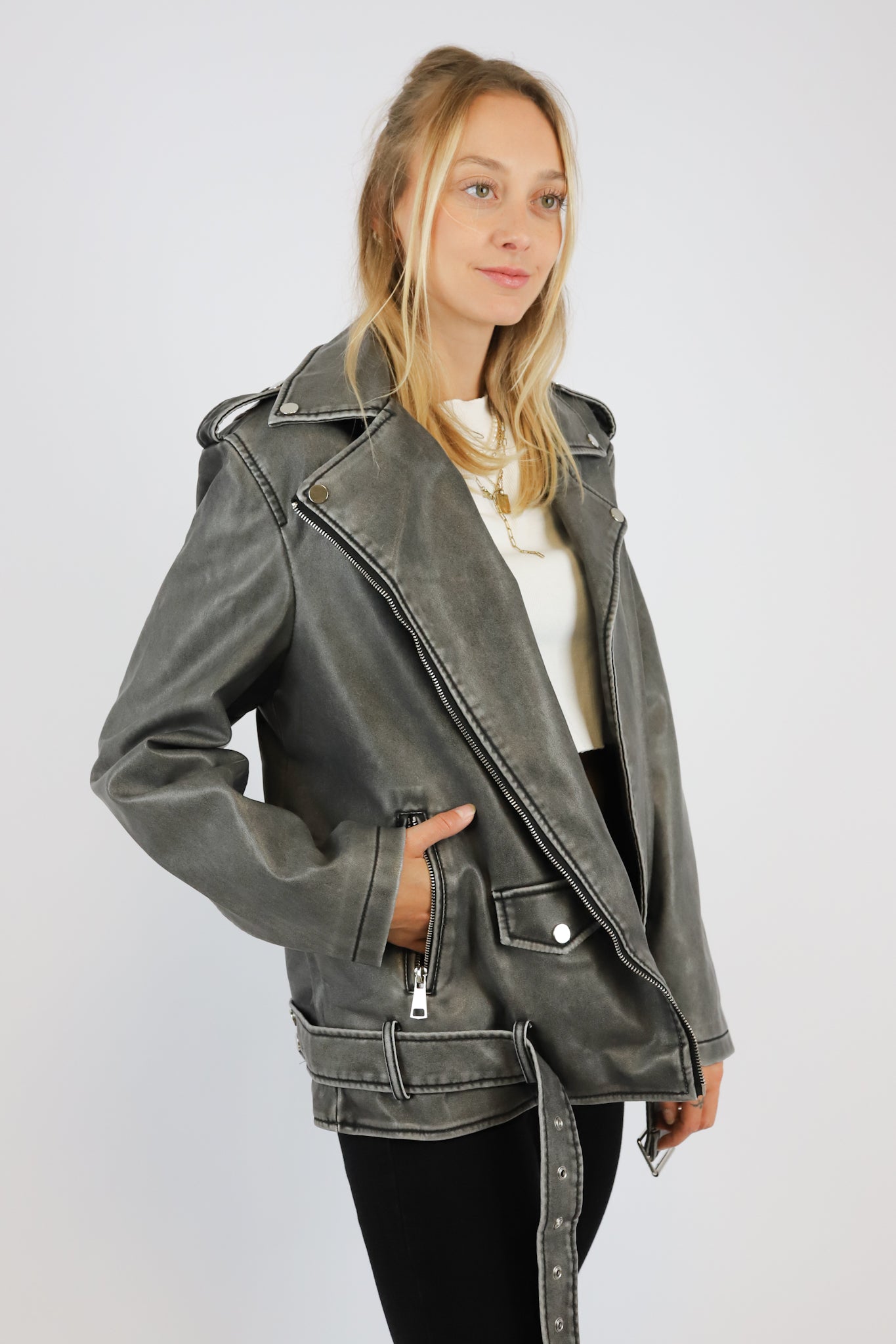 KYLIE LEDERIMITAT JACKET GREY
