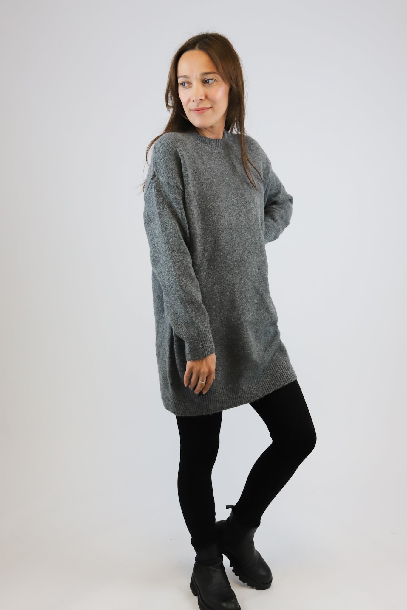 KNIT PULLOVER LONG DARKGREY