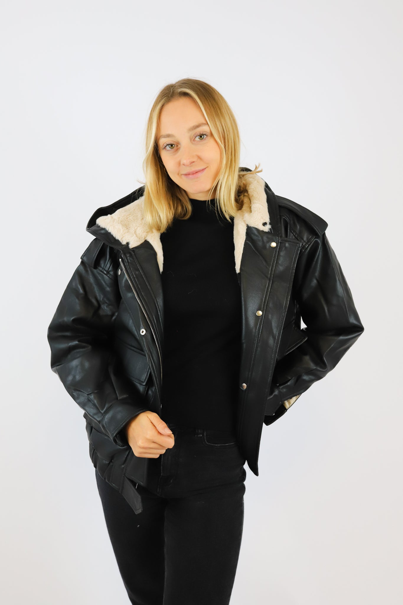 BOMBER JACKET FAUX BLACK