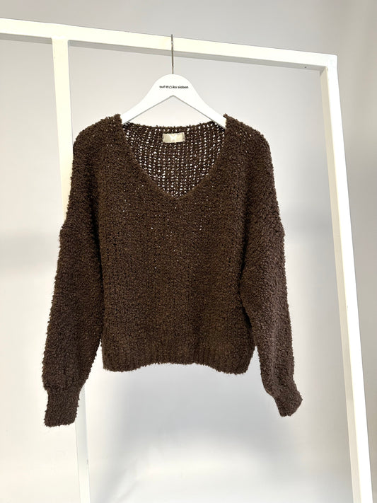 TEXTURE V PULLOVER BROWN