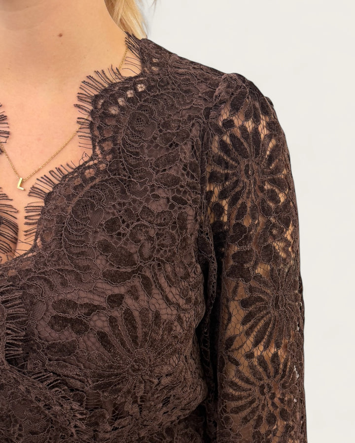 FLORAL LACE DRESS CHOCO