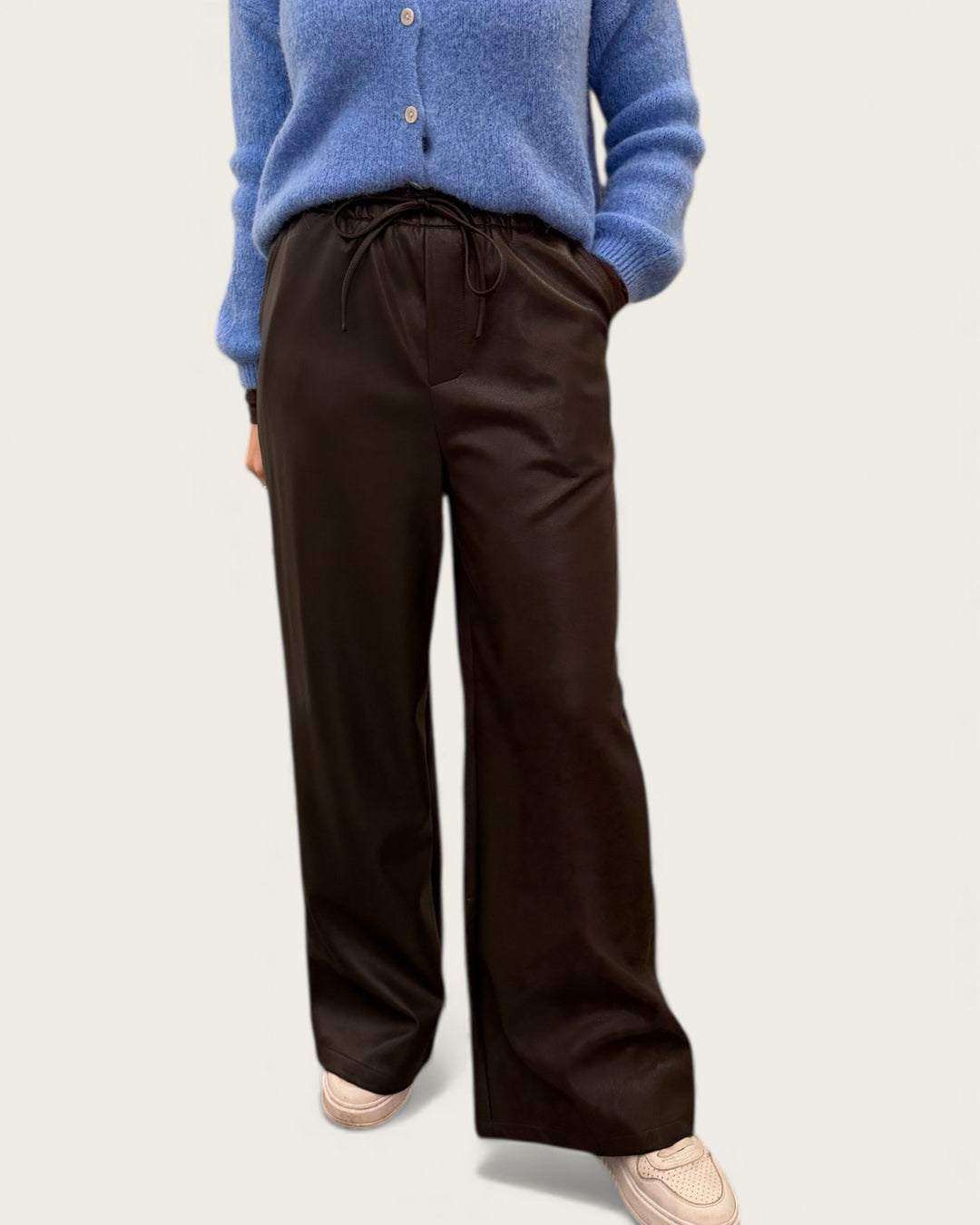 WIDE LEATHER PANTS BROWN