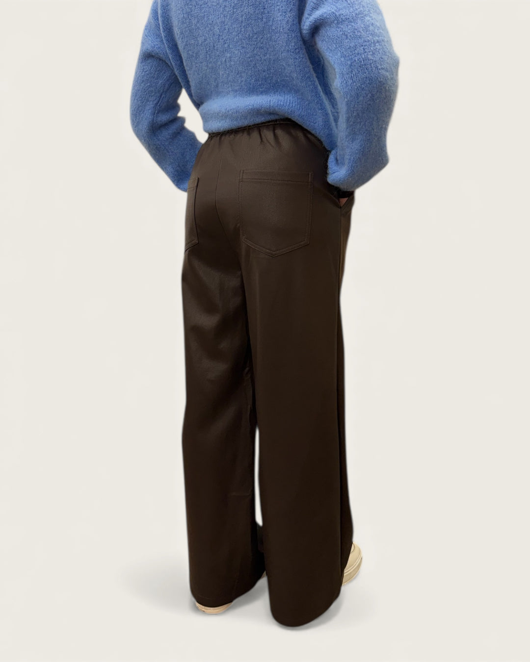 WIDE LEATHER PANTS BROWN