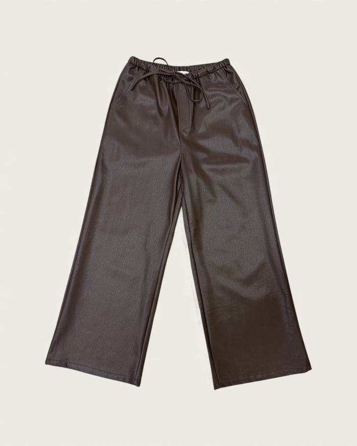 WIDE LEATHER PANTS BROWN