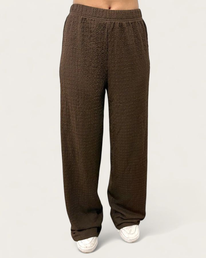 WIDE TEXTURED PANT BROWN