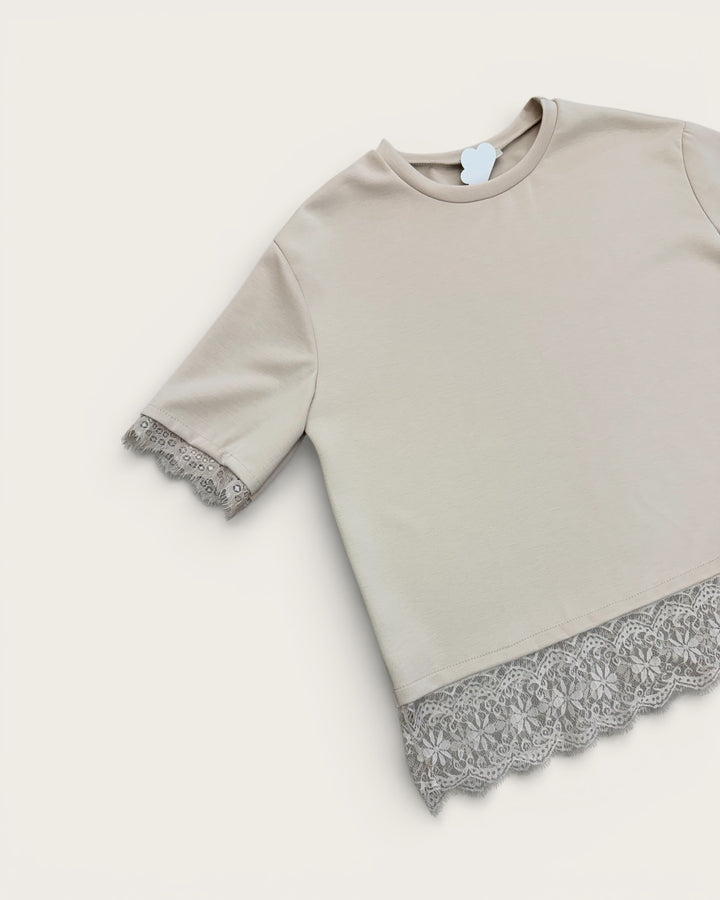 OVERSIZED LACE T-SHIRT BEIGE