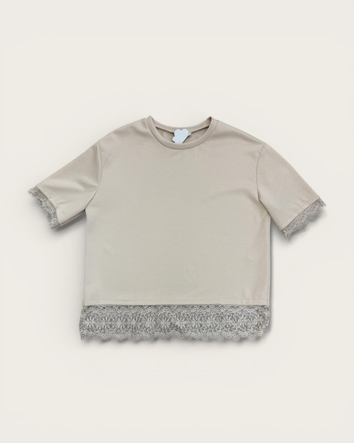 OVERSIZED LACE T-SHIRT BEIGE