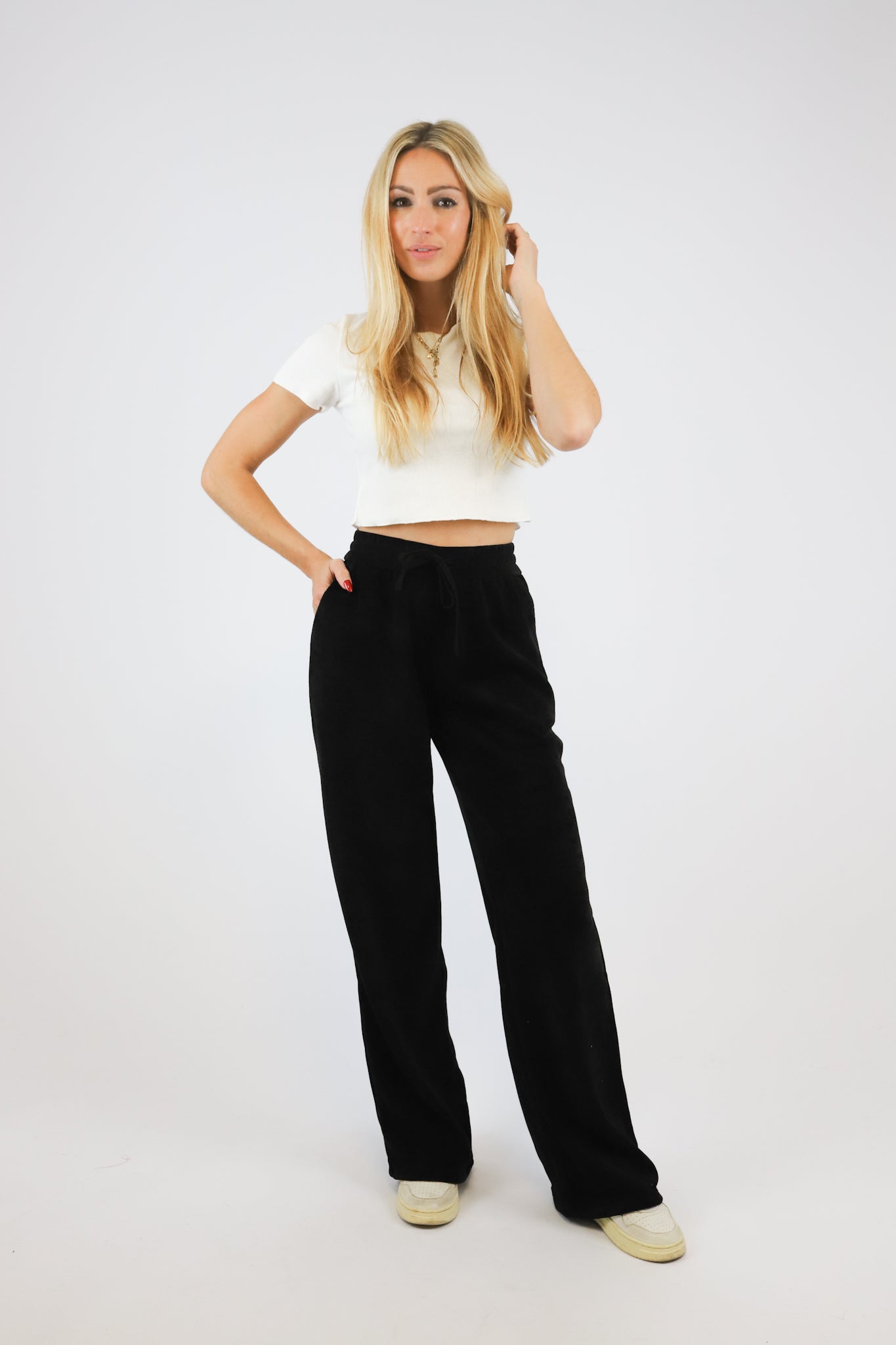 WIDE LEG CORD TROUSERS BLACK